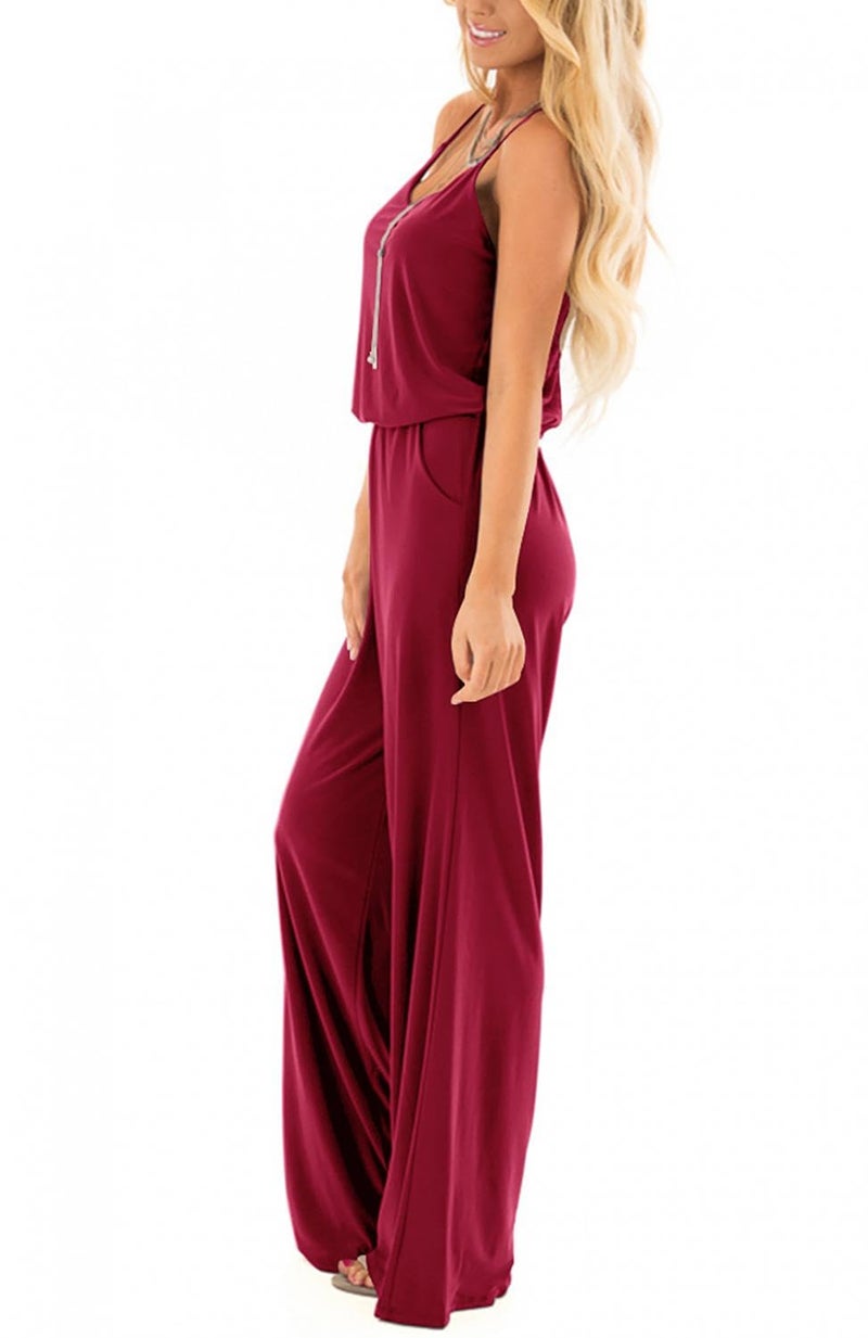 Lacozy Womens Romper Casual Summer V Neck Sleeveless Racerback Tank Tops Short Jumpsuit Rompers Burgundy Small - Image 3